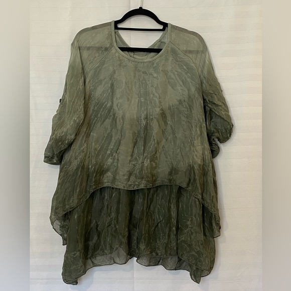 Silk and viscose blend green lagenlook bohemian cottagecore fairycore blouse - Picture 1 of 8